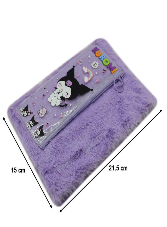 Asera 1 Pc Fur Plush Diary with attached Pencil Pouch for Kids (21.5 * 15 cms) / Birthday Return Gifts for Kids, 70 Pages (KUROMI PURPLE) - Image 3